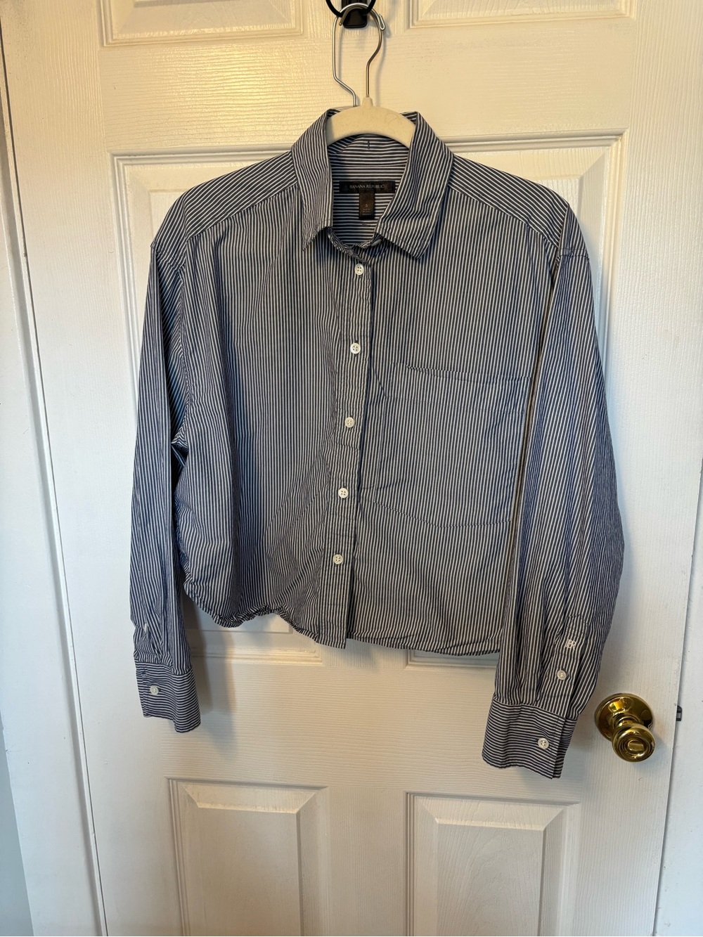 Striped Cropped Button-Up Top, Blue/White - banana republic